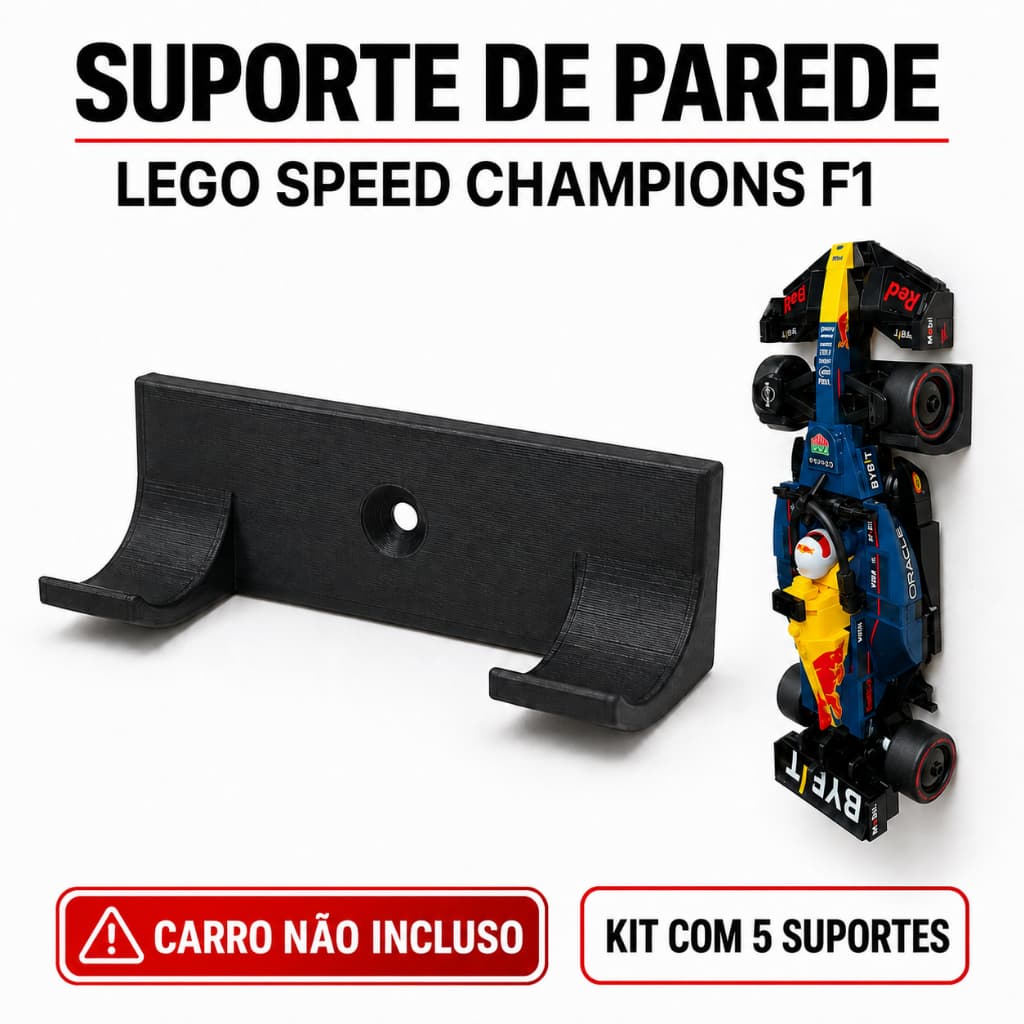 Kit 5 Suportes de Parede para LEGO Speed Champions F1 – Expositor Vertical