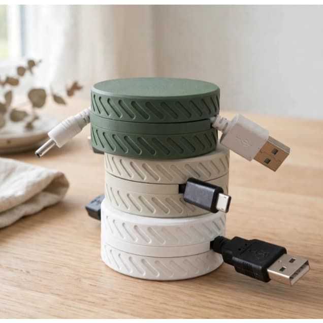 Organizador De Cabos Compacto Retrátil - Enrolador Cabo Celular Mesa - Verde Branco | Domora 3D