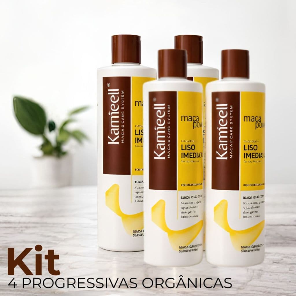 Kit 04 Progressiva Cabelo Liso Imediato Maca Power Alisamento Organica Colageno e Queratina 500ml