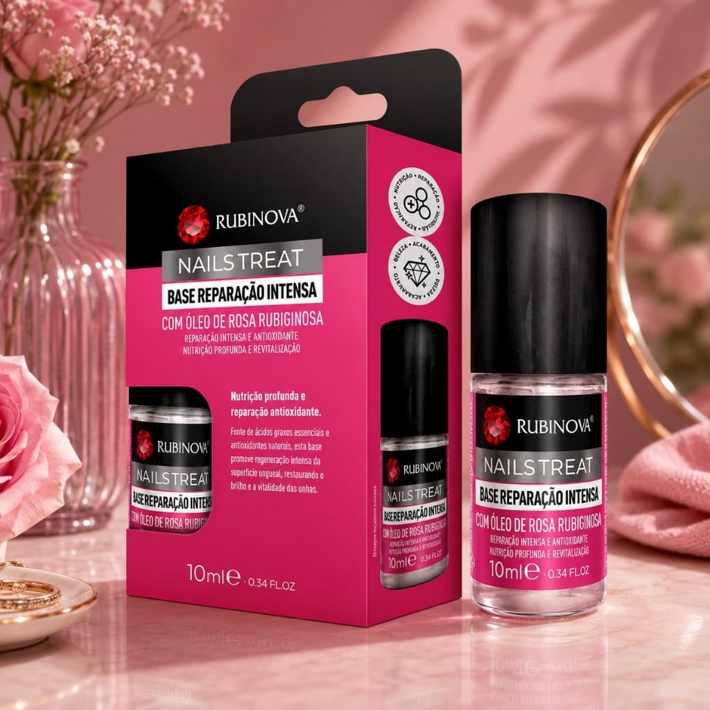 Base de Unha Reparação Intensa RubiNova 10ml com Rosa Rubiginosa