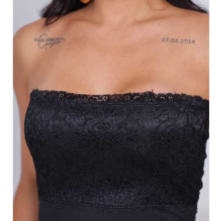 vestido renda linda tomara que caia midi malha com elastano casual renda na parte do busto