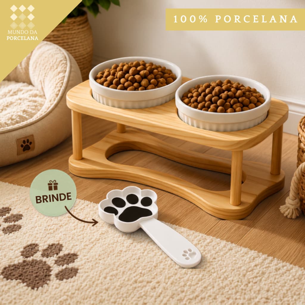 Comedouro Bebedouro Duplo Elevado Caes Cachorros Gatos Branco Verde Rosa