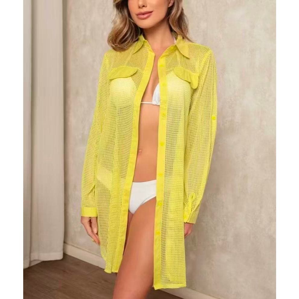 Saida de praia De Manga Longa, Camisão Saida de praia Manga Longa, Chemise Moda Praia Moda Verão-1850