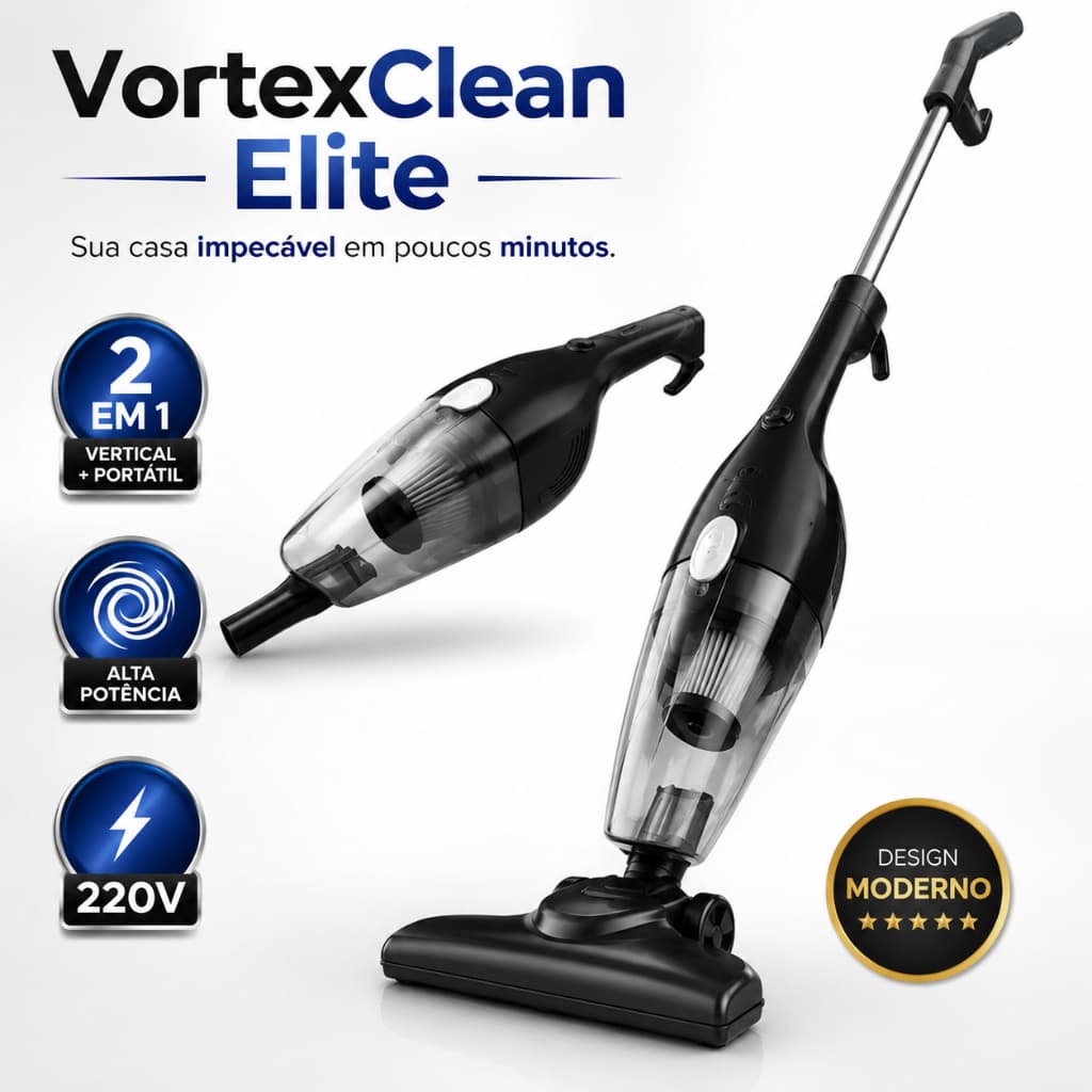 Aspirador de Pó Vertical 2 em 1 VortexClean Elite 220V Portátil Alta Potência para Casa Sofá Carro