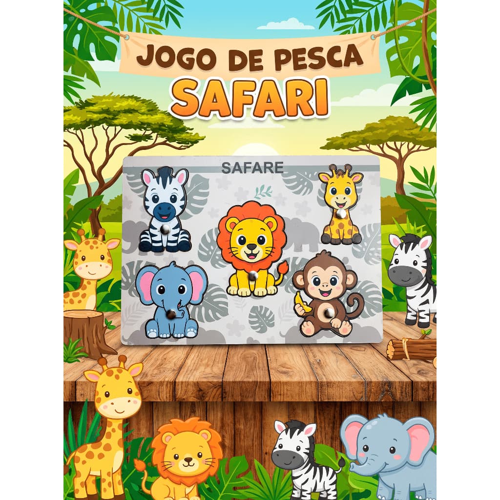 Lembrancinha Safari KIT com 10/20/30 Jogo de Pesca Magnética MDF Kit Festa Aniversário Menino Menina