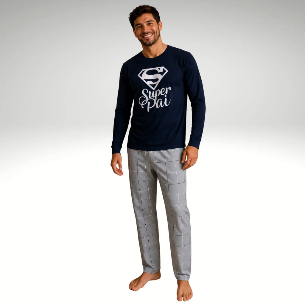 Pijama Longo Masculino de  Frio Blusa e Calça Comprida Inverno Xadrex Dias dos Pais Personagens