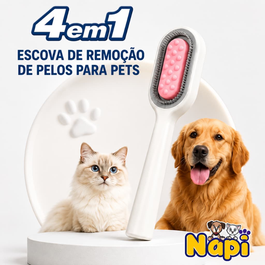 Escova Removedora de Pelos para Cães e Gatos 4 em 1 com Silicone Macio Limpeza de Pelagem Rosa Verde Pet