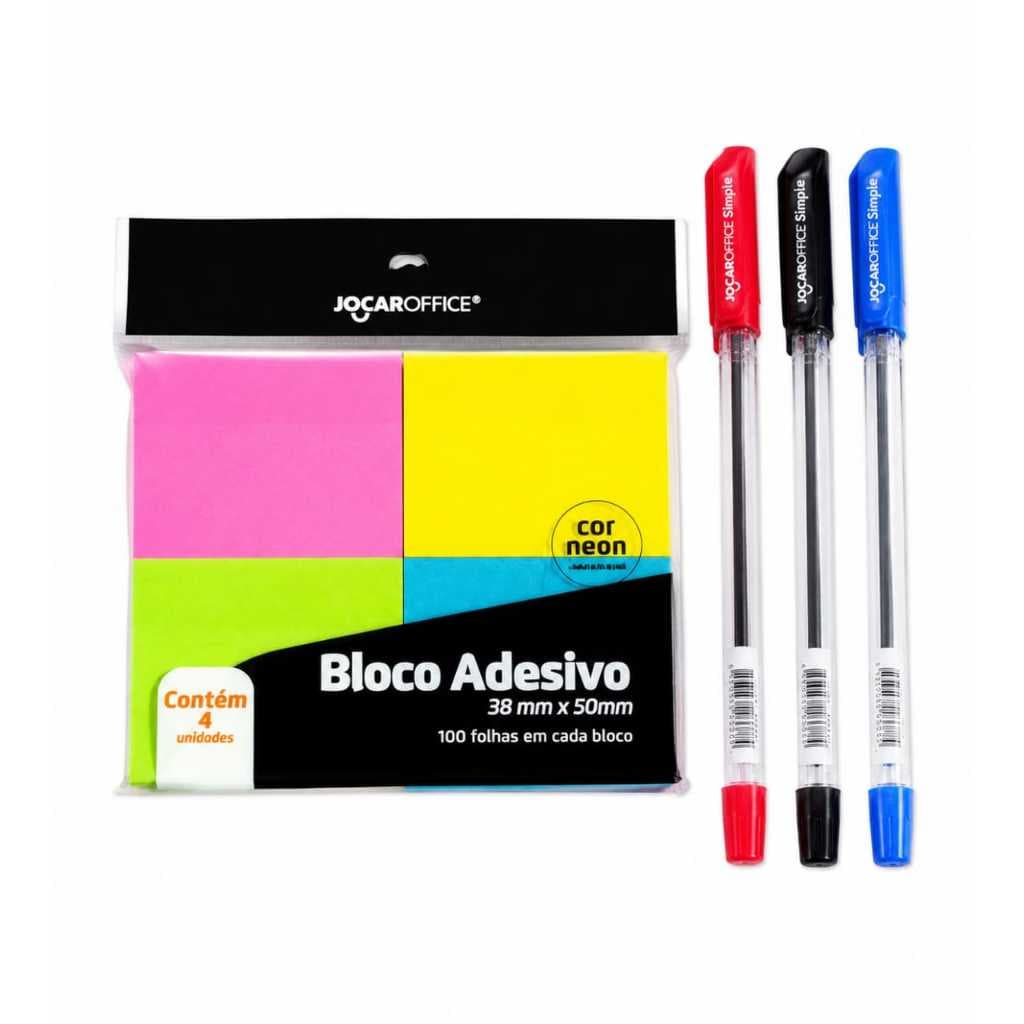 Kit Post it bloco adesivo anotação + 3 caneta 400/800/1200/1600 Papel adesivo 38mm x 50mm folha bloco papel auto colante