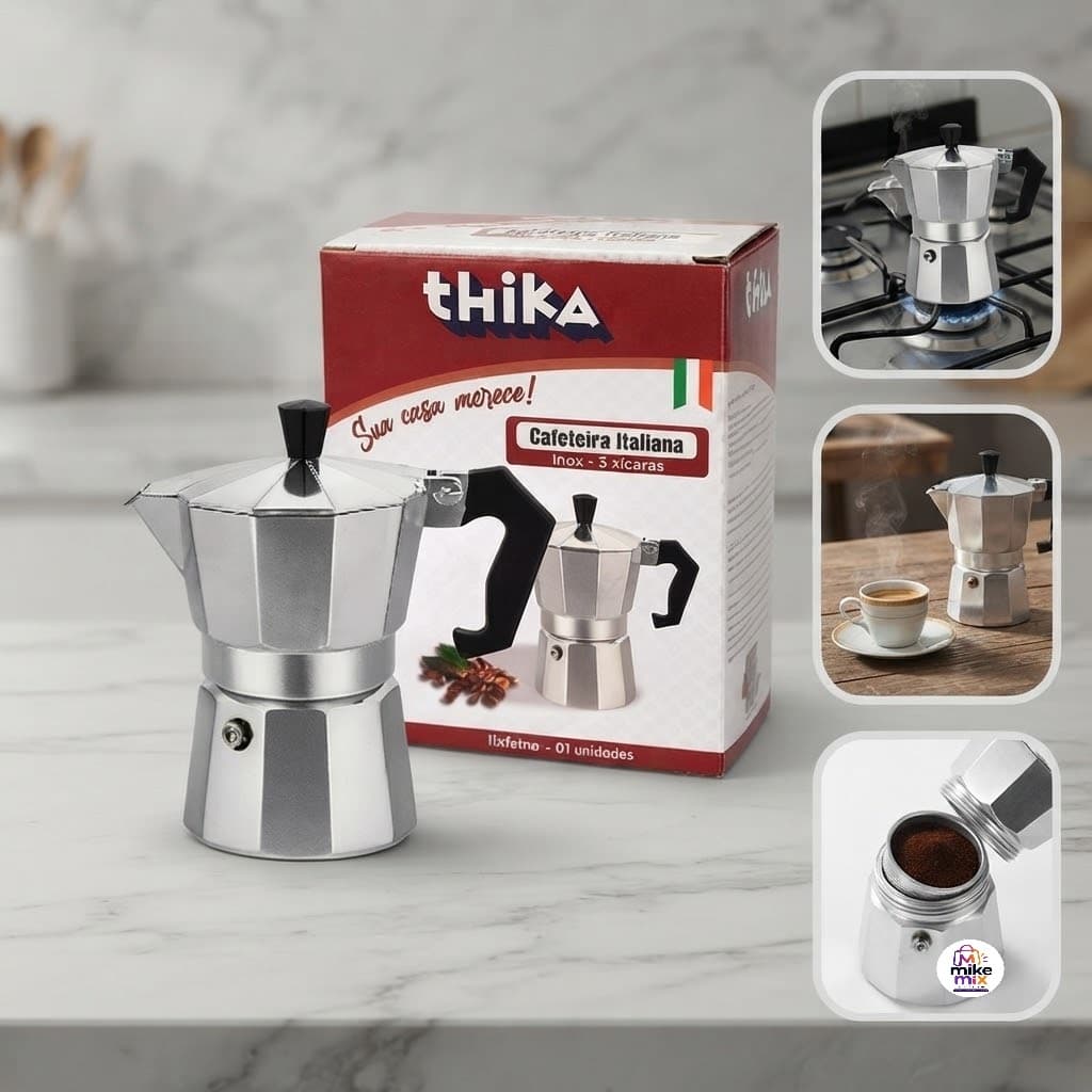 Cafeteira Italiana Inox 3 Xícaras Moka Café Expresso Manual Para Fogão Cafeteira Tradicional Portátil Premium