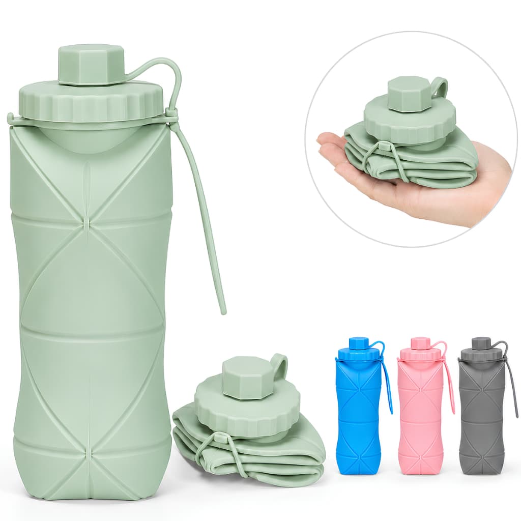 Garrafa Silicone Dobrável 600ml Squeeze Retrátil Portátil Esportes Academia Camping Viagem Livre de BPA Envio Imediato