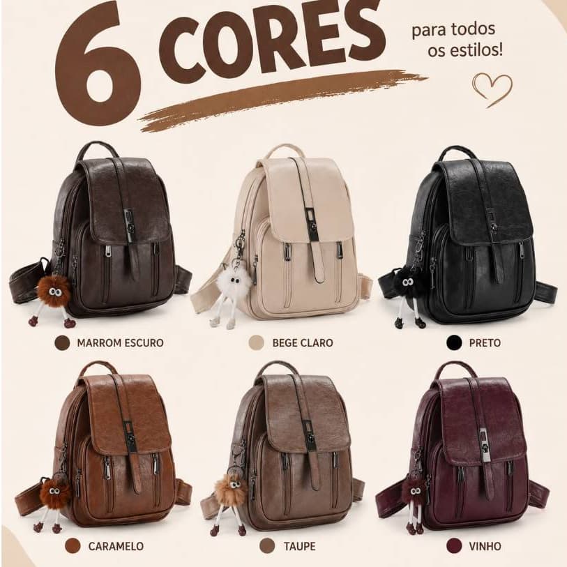 Mochila Feminina Pequena  Bolsa Costas Fashion Casual Elegante Compacta com Zíper Alça Ajustável Dia a Dia