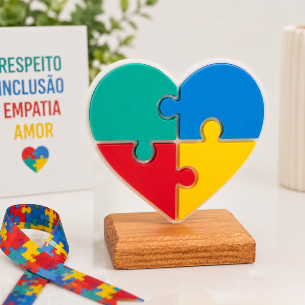 Coração Colorido Autismo 3D | Presente para Crianças e Famílias TEA | Decoração Inclusiva