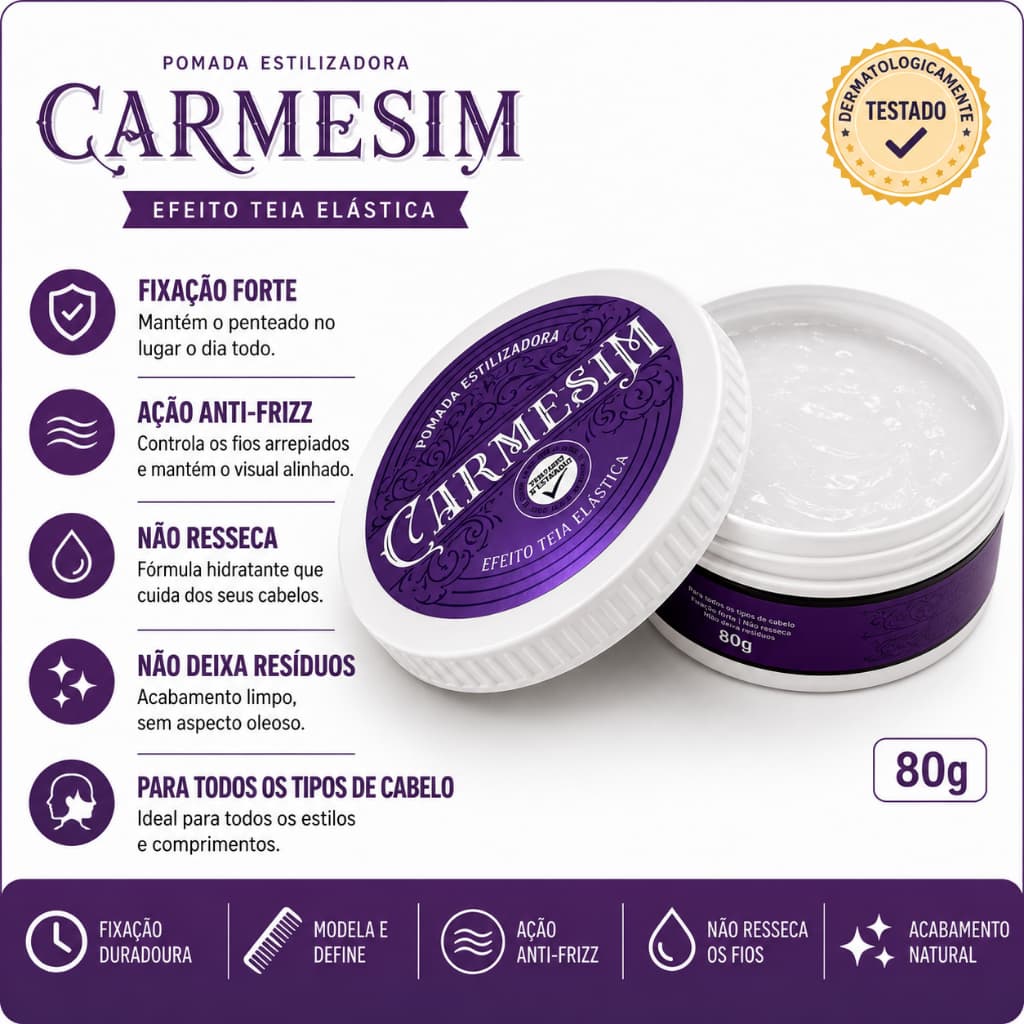 Pomada Modeladora Carmesim Efeito Teia 80g Cera Capilar Profissional Fixação e Penteado