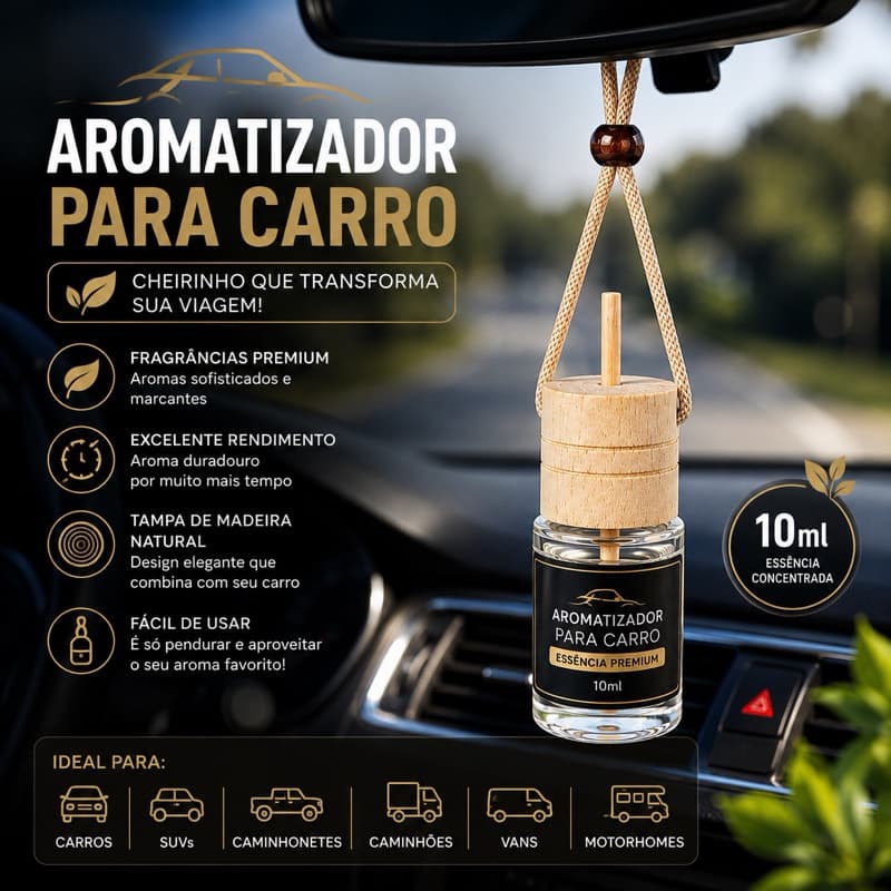 Aromatizador para Carro 10ml com Tampa de Madeira, Cheirinho para Carro, Difusor Automotivo