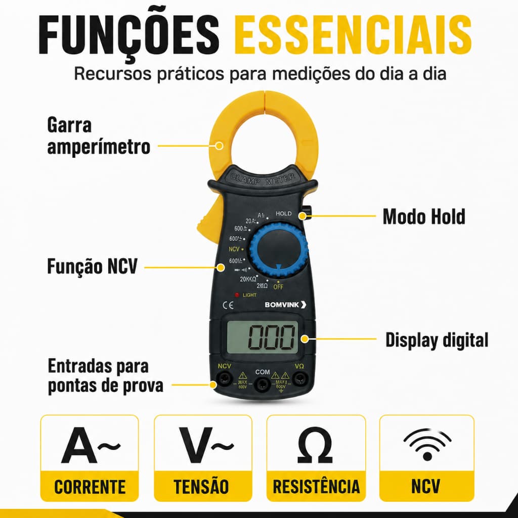 Alicate Amperímetro Digital Profissional com Estojo e Bateria Multímetro Portátil