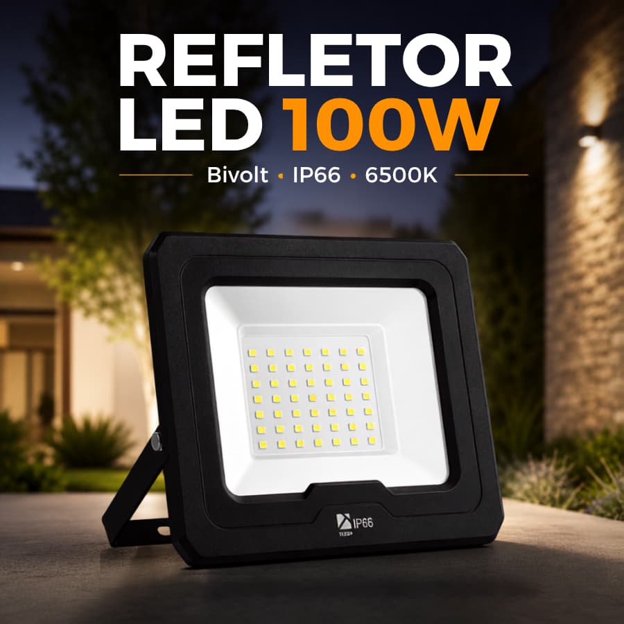 Refletor Led Bivolt 100w Holofote Prova D'Água Branco Super Econômico Áreas Externas
