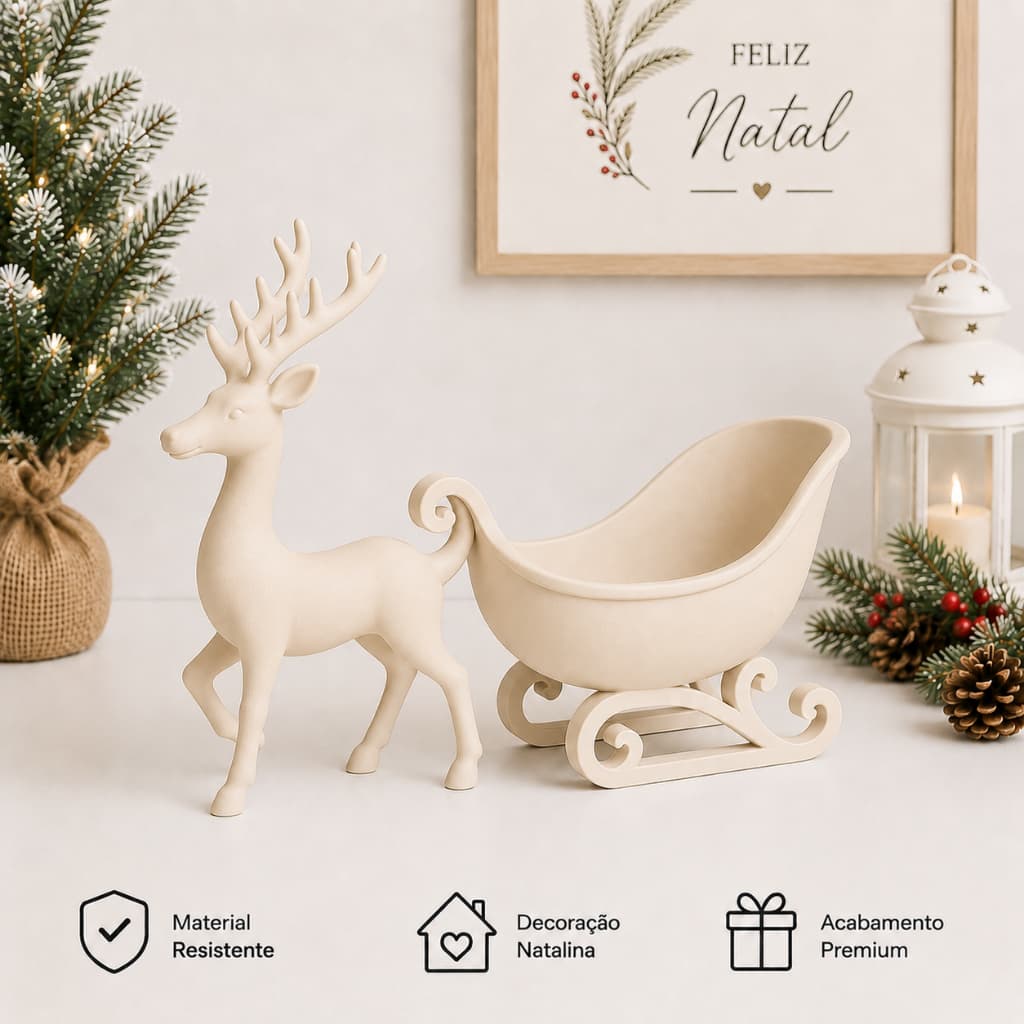 Rena com Trenó e Bandeja Decorativo Natalino Decoração de Mesa Enfeite de Natal Moderno Decoração para Sala Escritório