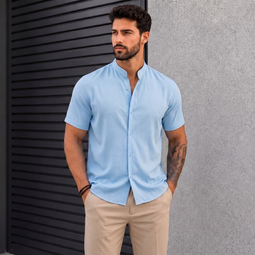 Camisa Masculina Gola Padre Em Viscolinho