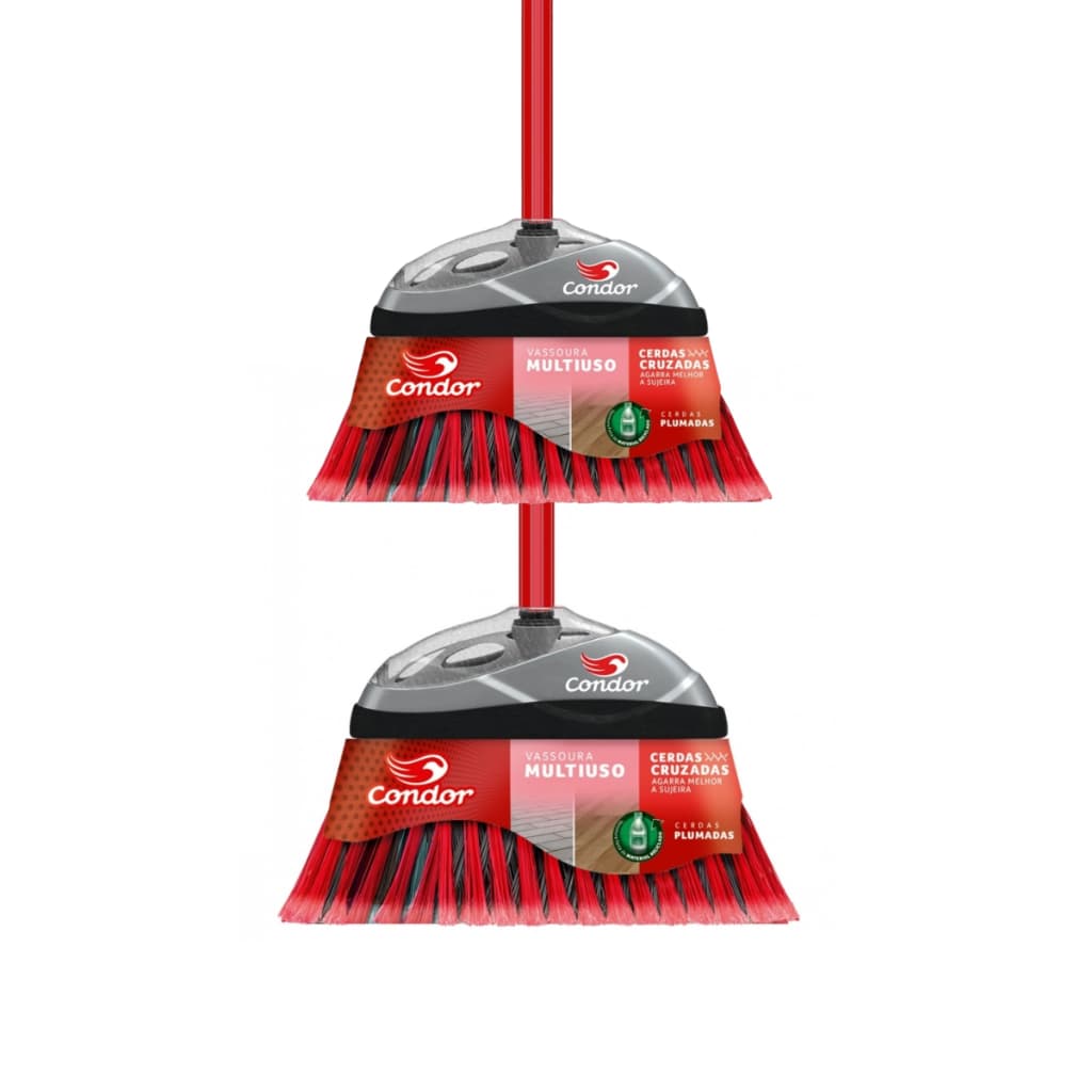 Kit 2 Vassouras Condor Multiuso com Cabo – Cerdas Cruzadas para Limpeza Interna e Externa