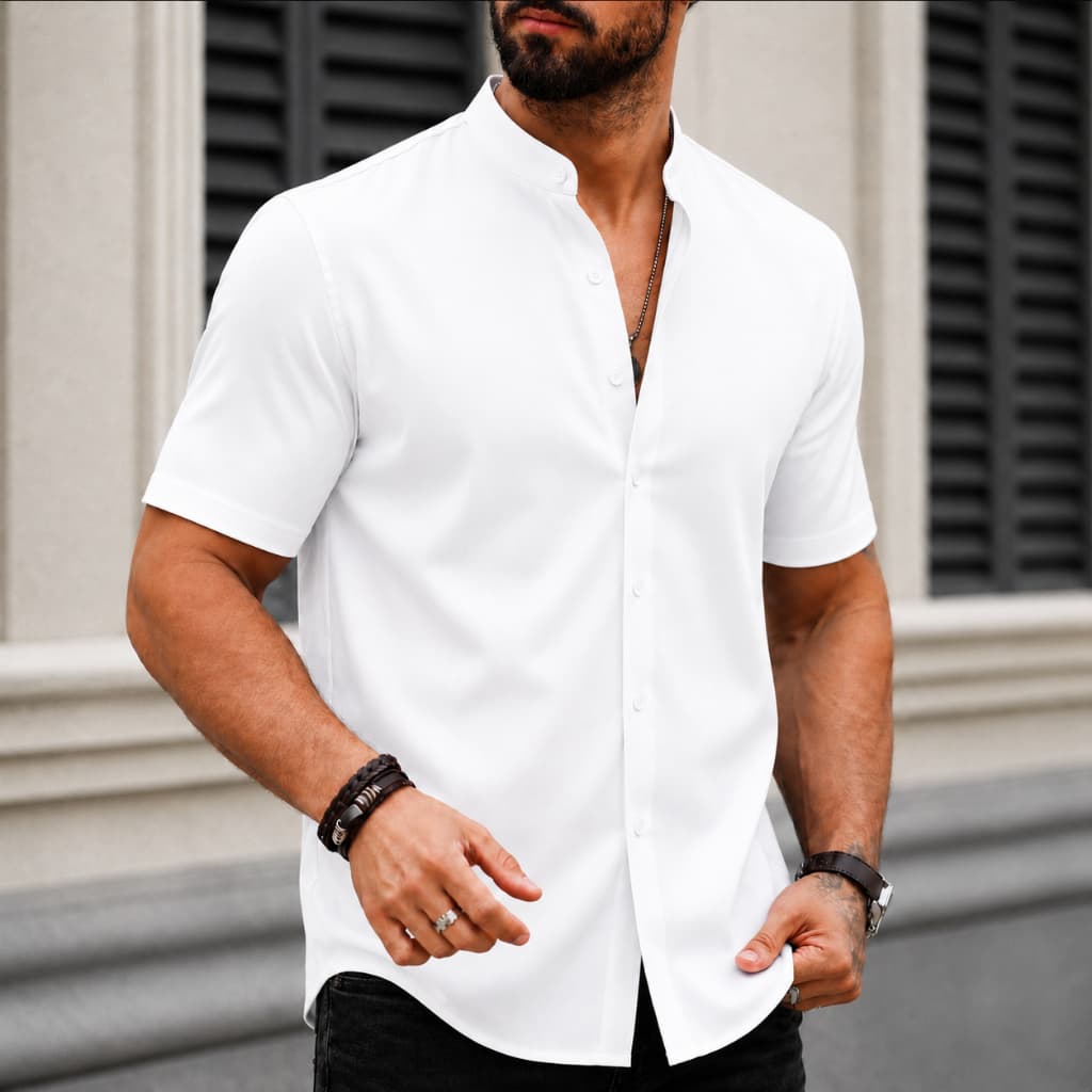 Camisa Social Masculina Gola Padre Slim