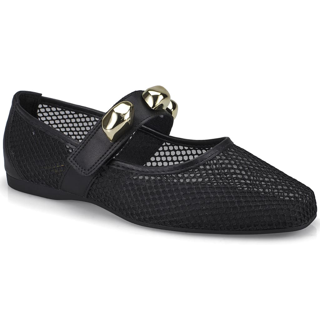 Sapatilha Feminina Tela Vazada Com Apliques Dourados Moda Confortavel 5701