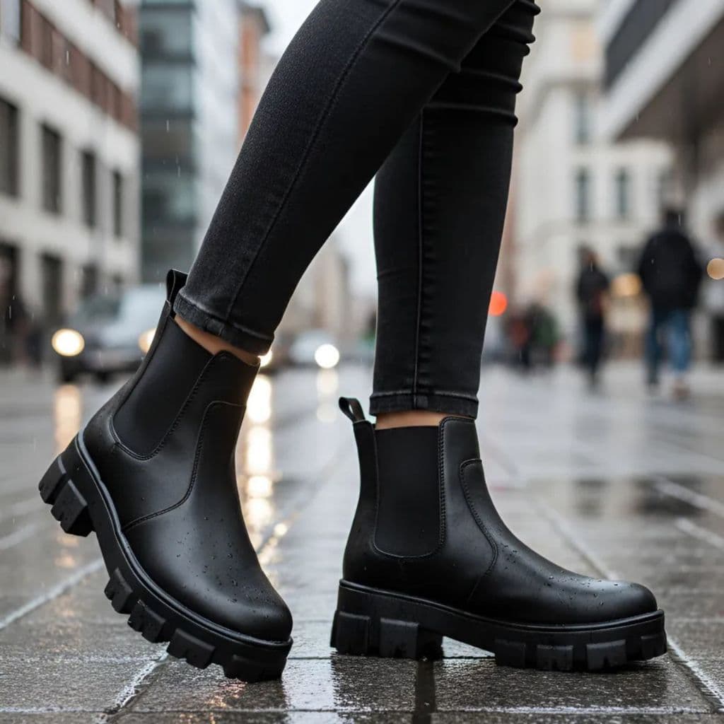 Bota Chelsea Feminina Coturno Bota Tratorada Blogueira Elástico Preto Confortável