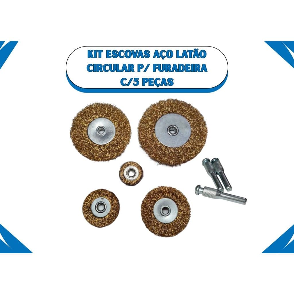 Kit Escovas Aço Latão Circular P/ Furadeira C/5 Peças