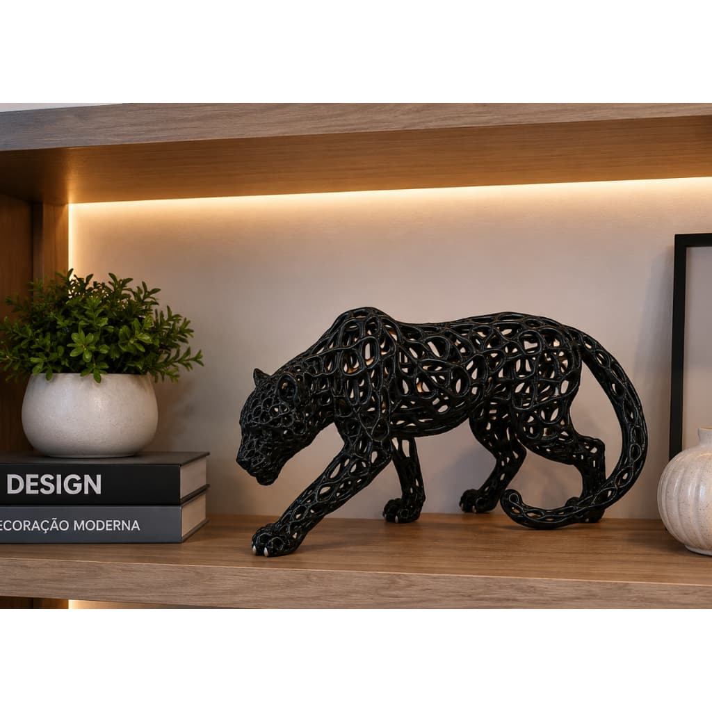 🖤 Mini Pantera Decorativa  | Elegância e Sofisticação para Sua Estante