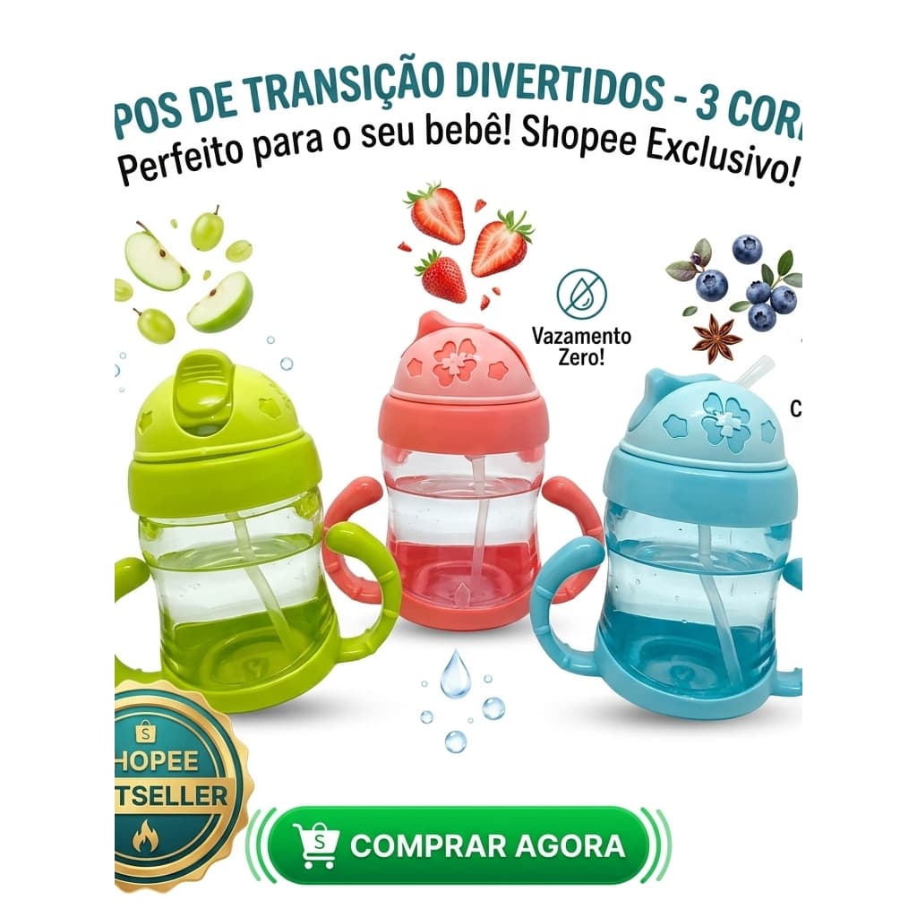 COPO Baby Com Tampa CANUDO e Alça De Plástico Garrafa de Água 220 Ml Infantil