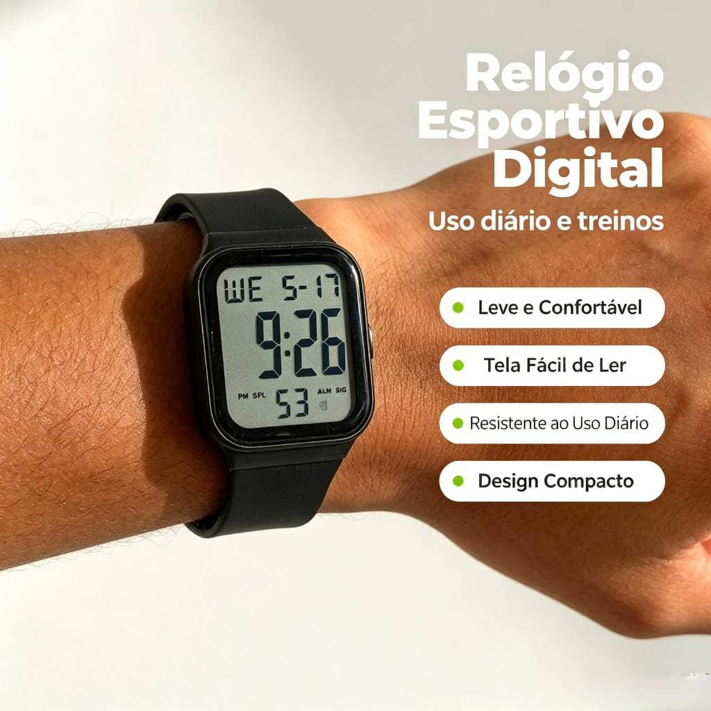 Rel贸gio Eletr么nico Casual Esportivo, Resistente a 脕gua, Fun莽玫es de Alarme e Cron么metro para Homens e Mulhere