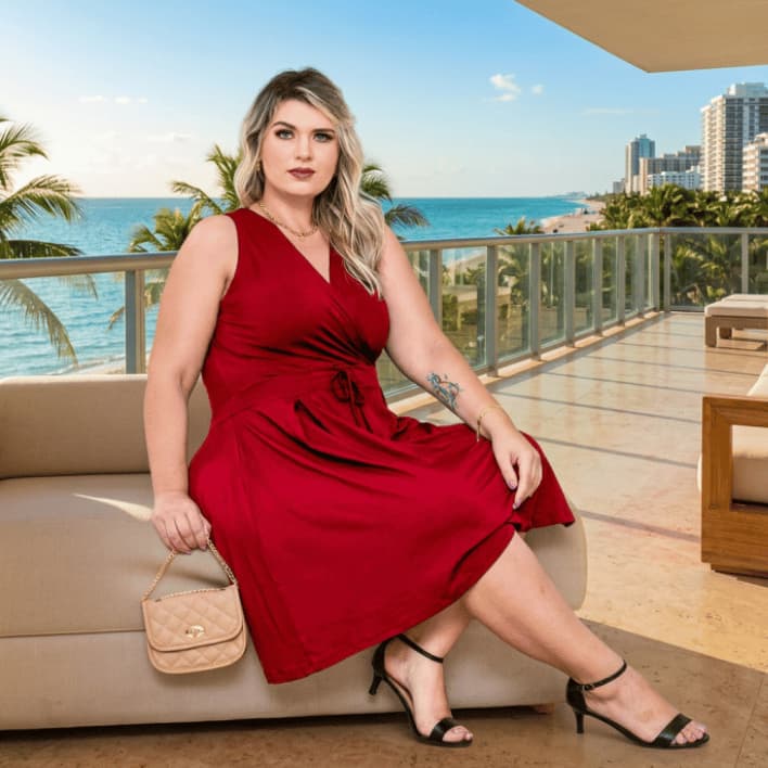 Vestido Plus Size Midi  Transpassado Decote V Alças Largas Social Elegante Sem Manga GG ao G4