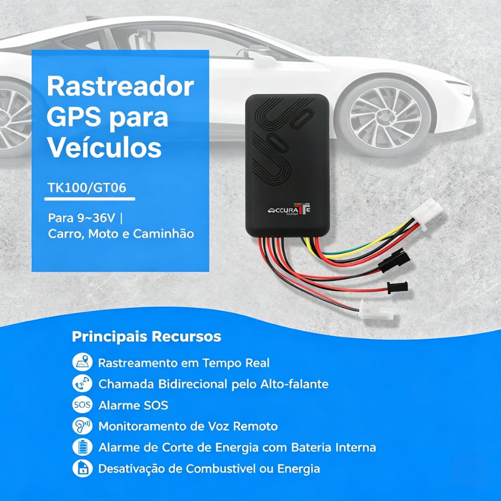 Rastreador GPS Veicular GT06 Localização em Tempo Real Bloqueio de Combustível Alarme Anti-Furto para Carro Moto Caminhã