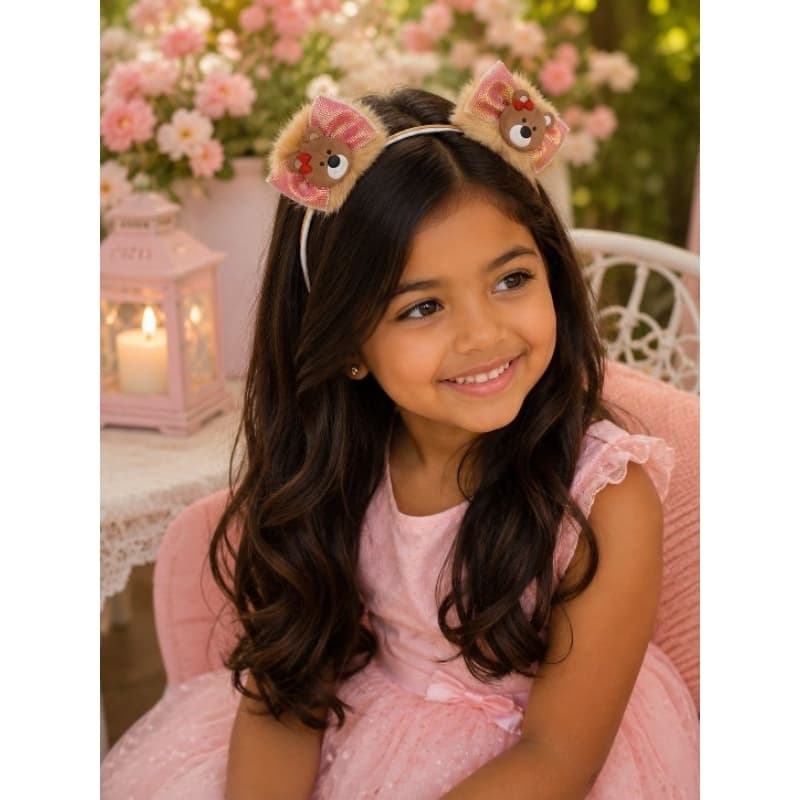 Tiara arco laço infantil pompom ursinha com brilho