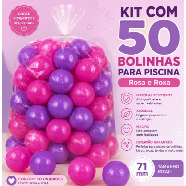 50 unidades de Bolinhas de Piscina Rosa e Roxa Brinquedo Infantil, Decoração.