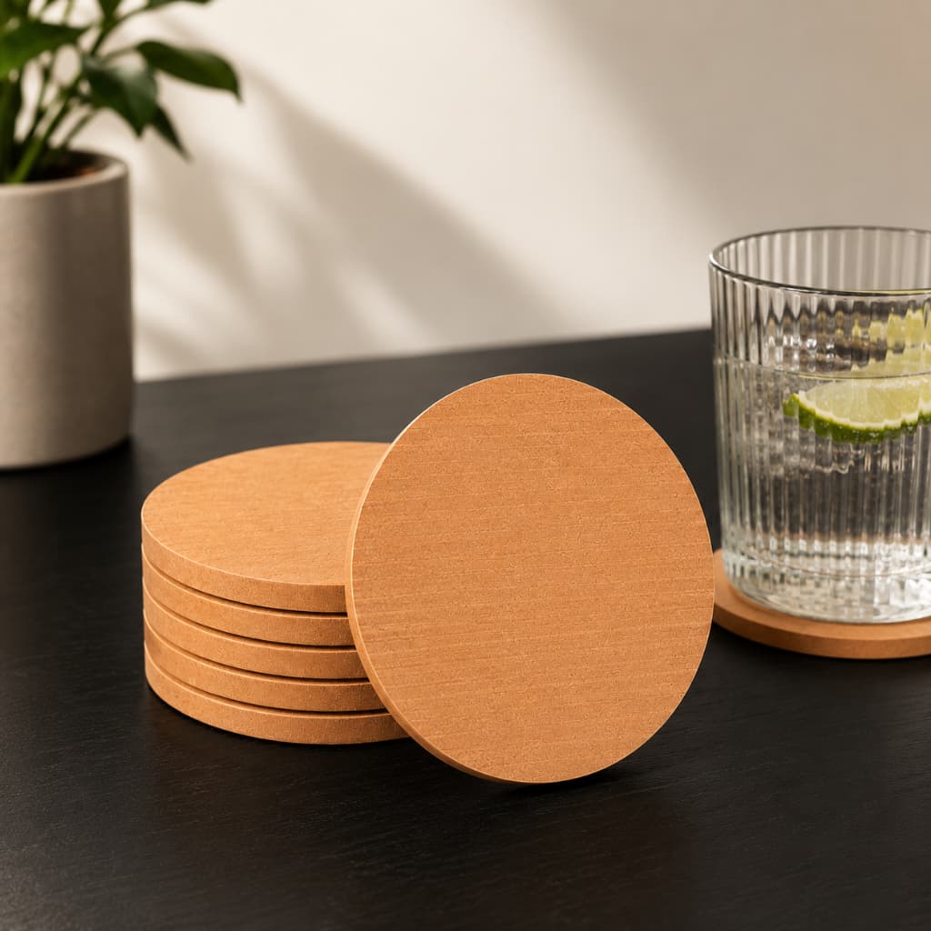 Kit Porta Copo MDF Descanso Bolacha Cru Suporte