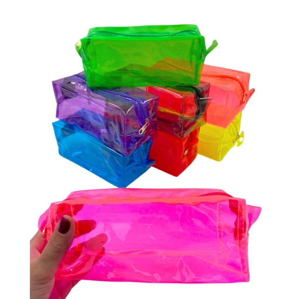 KIT 55  Necessaire Transparente Estojo Escolar Organizadora Feminina Maquiagem Cosméticos Viagem