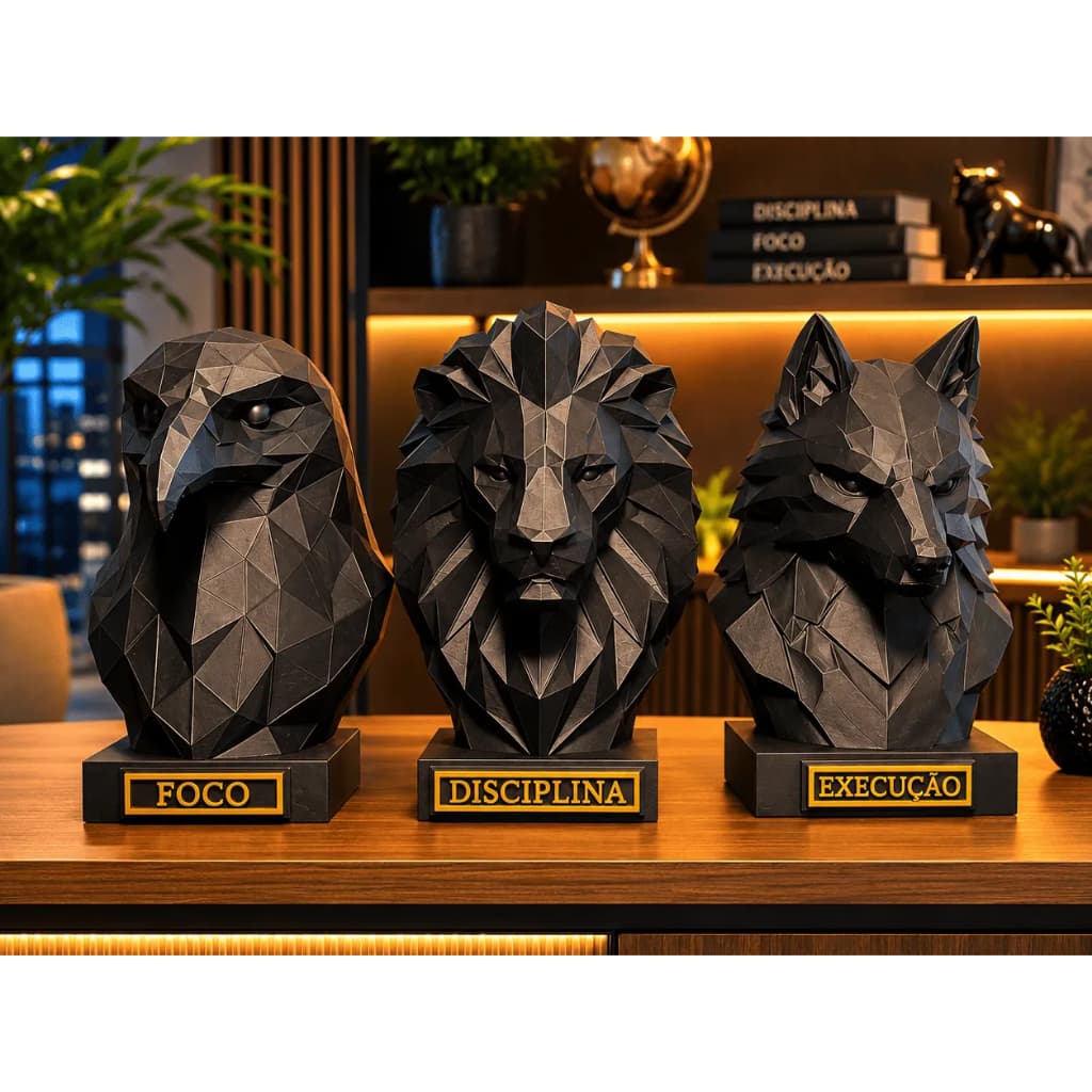 Kit 3 Foco Disciplina Execução Águia Leão e Lobo Decoração