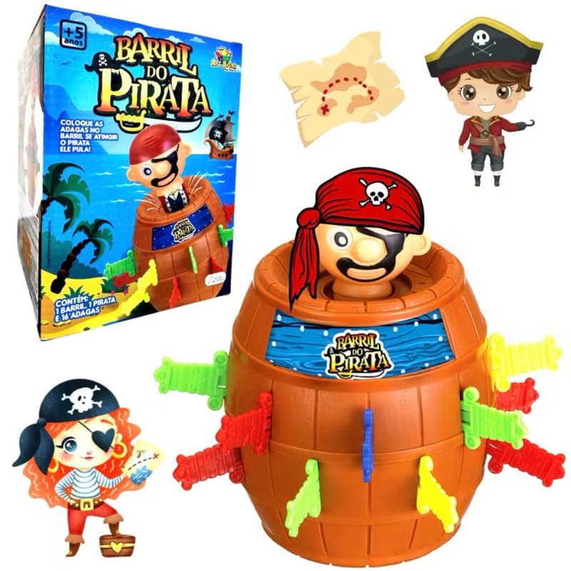 Jogo do Pirata Estoura Barril Brinquedo Infantil Educativo para Crianças Família