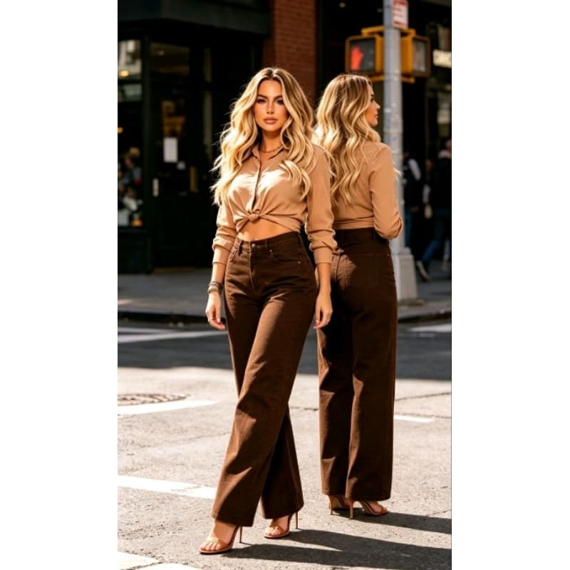 Calça Wide Leg Jeans Feminina Sem Laycra Exclusivo