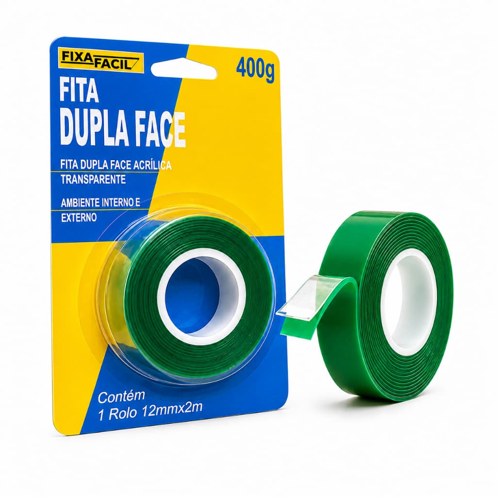 Rolo Fita dupla face  1 ou 2 12mmX2M Extra forte - Cabeceira - Ripado Quadros PVC Espelho Fixa Tudo