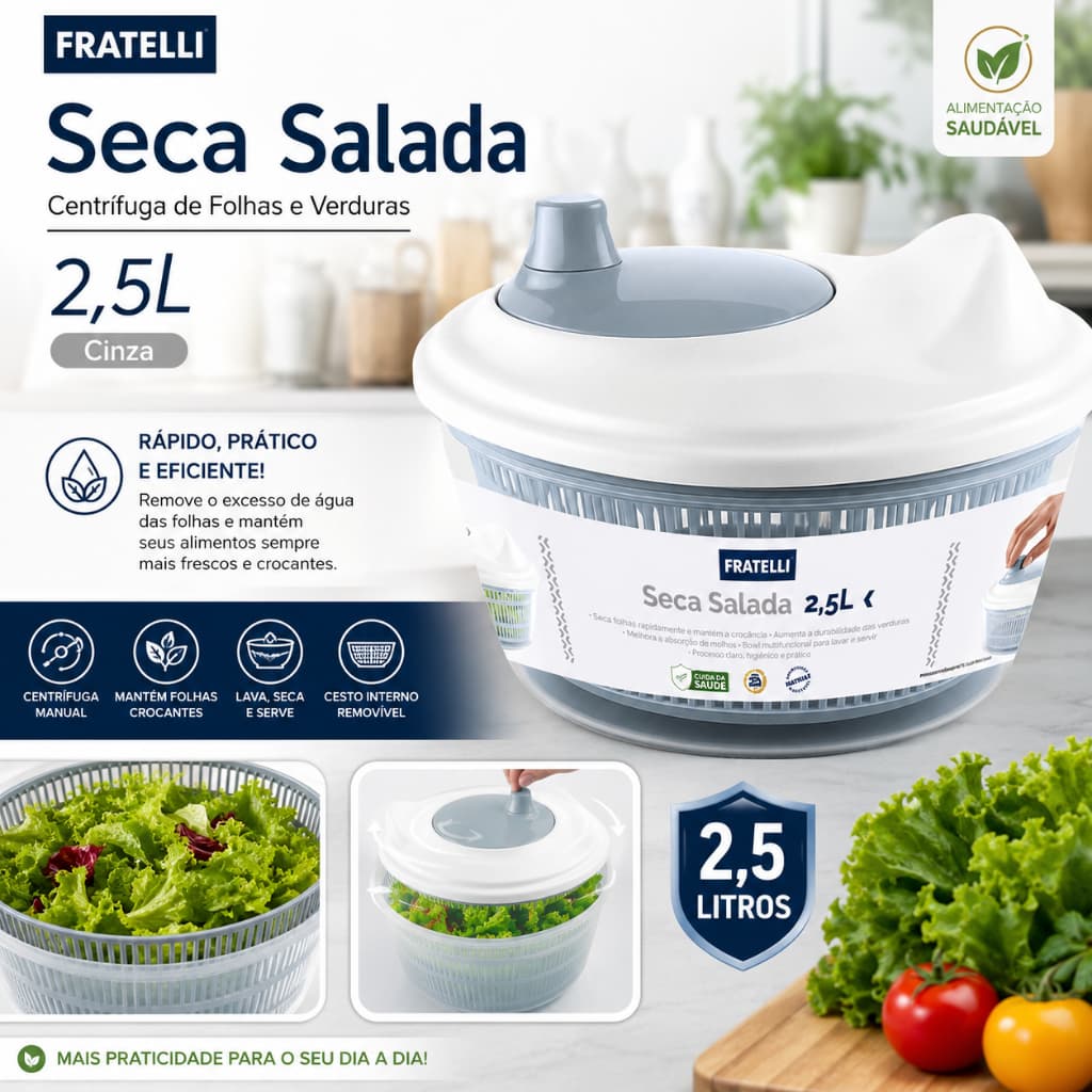 Seca Folhas Salada 2,5L - Cinza
