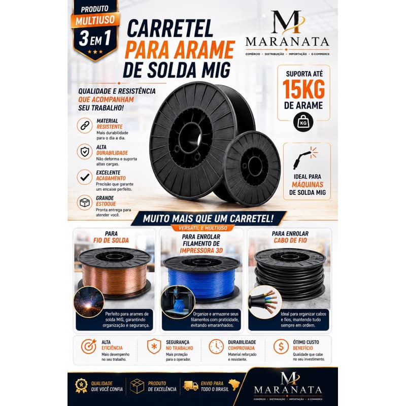 Carretel Vazio Para Rebobinamento de Arame MIG 15kg | Compatível com Solda MIG e Impressora 3D