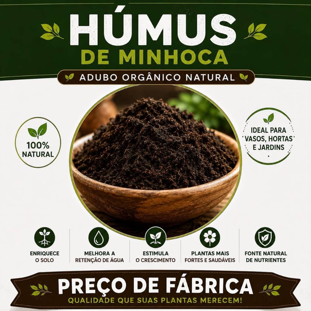 Húmus de Minhoca – PRONTO PARA O PLANTIO | Ideal para Vasos, Hortas e Jardinagem adubo