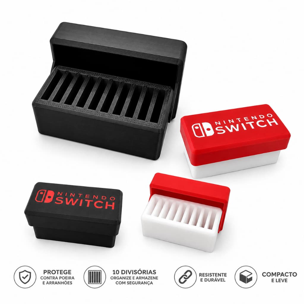 Porta Cartuchos Nintendo Switch para 10 Jogos | Case Organizador Game Card Holder Compacto | Estojo Porta Jogos Switch