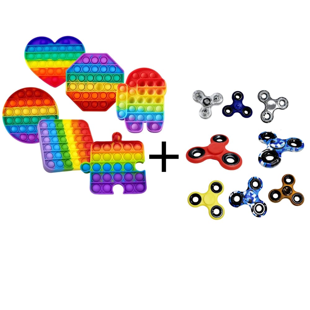 Com 2 Pop It Colorido Fidget Toys Hand Spinner Brinquedo Anti Stress Sensorial Infantil Bolha
