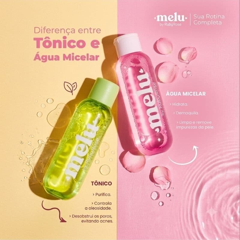 Kit Tônico e Água Micelar - Melu Hidrata Desmaquia e Limpa a Pele Produtos de Cuidado com a Pele para Rotina Completa