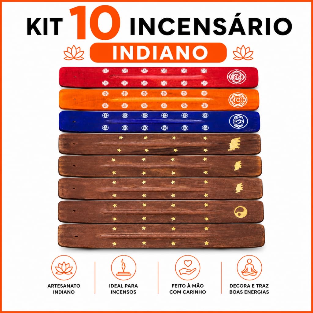 Kit 10 Incensário Porta Incenso Régua de Madeira Indiano