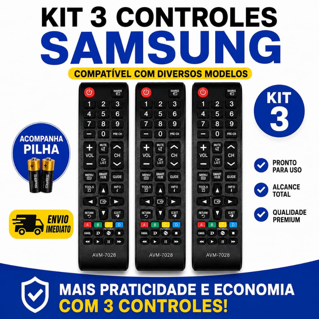 KIT 3 Controles, Comando Remoto Compatível SAMSUNG Smart