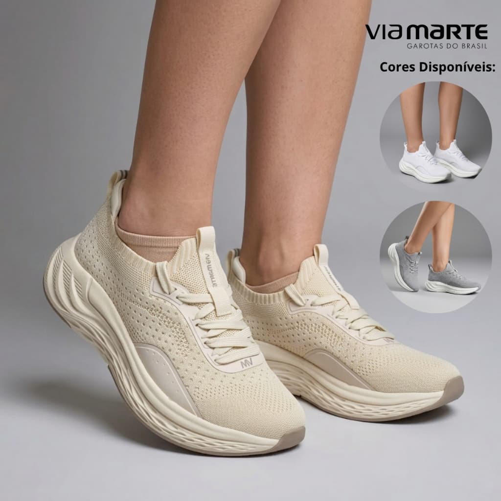 Tênis Via Marte Feminino Plataforma Macia Esportivo Knit Academia Caminhada Confortável Original