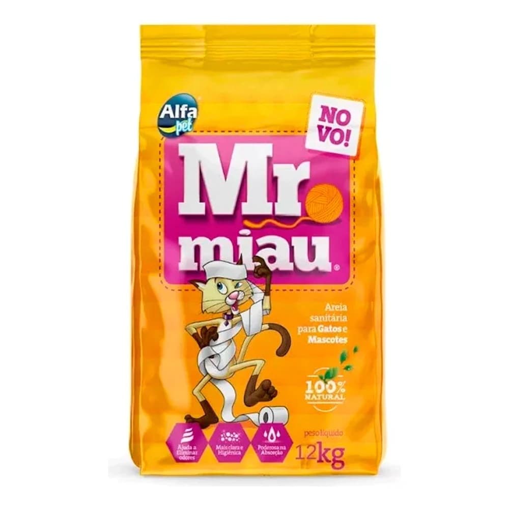 Areia Sanitária Para Gatos Mr Miau 12kg Natural Elimina Odores